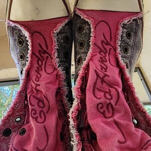 ED HARDY High Top Pink and Black Graphic Sneakers